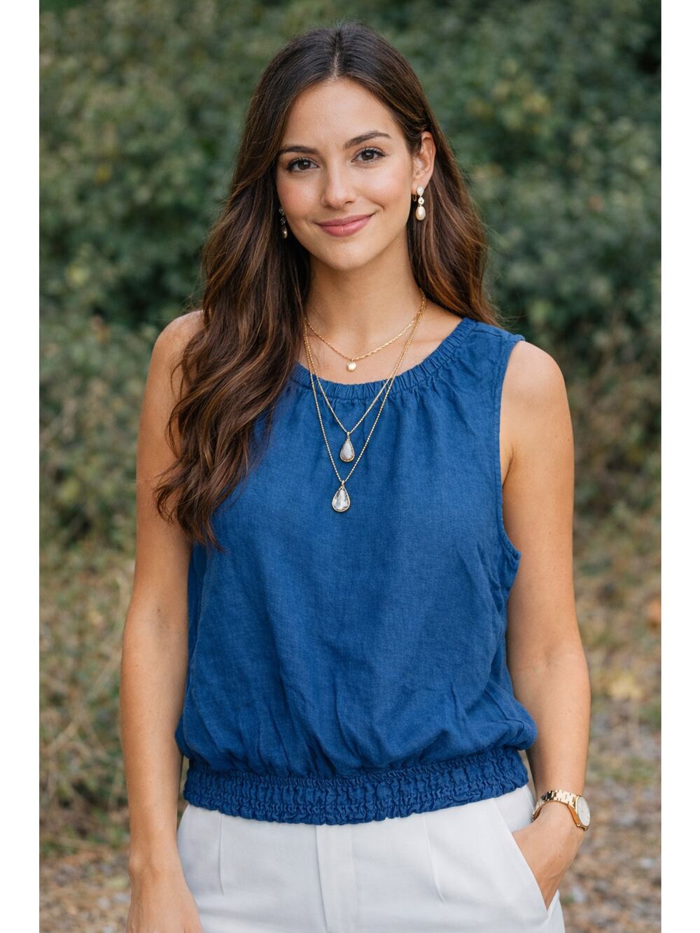 CLOTH & STONE Blue Sleeveless Bubble Hemline Ruffled Top Size Extra Small